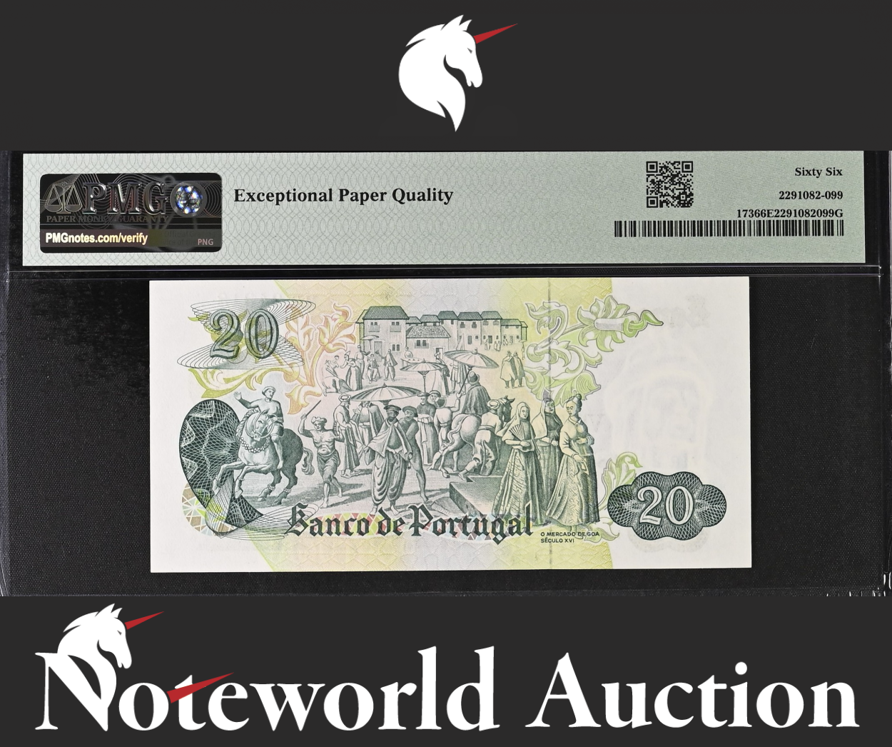 Portugal Banco de Portugal 20 Escudos 1971 P 173 UNC PMG 66 EPQ