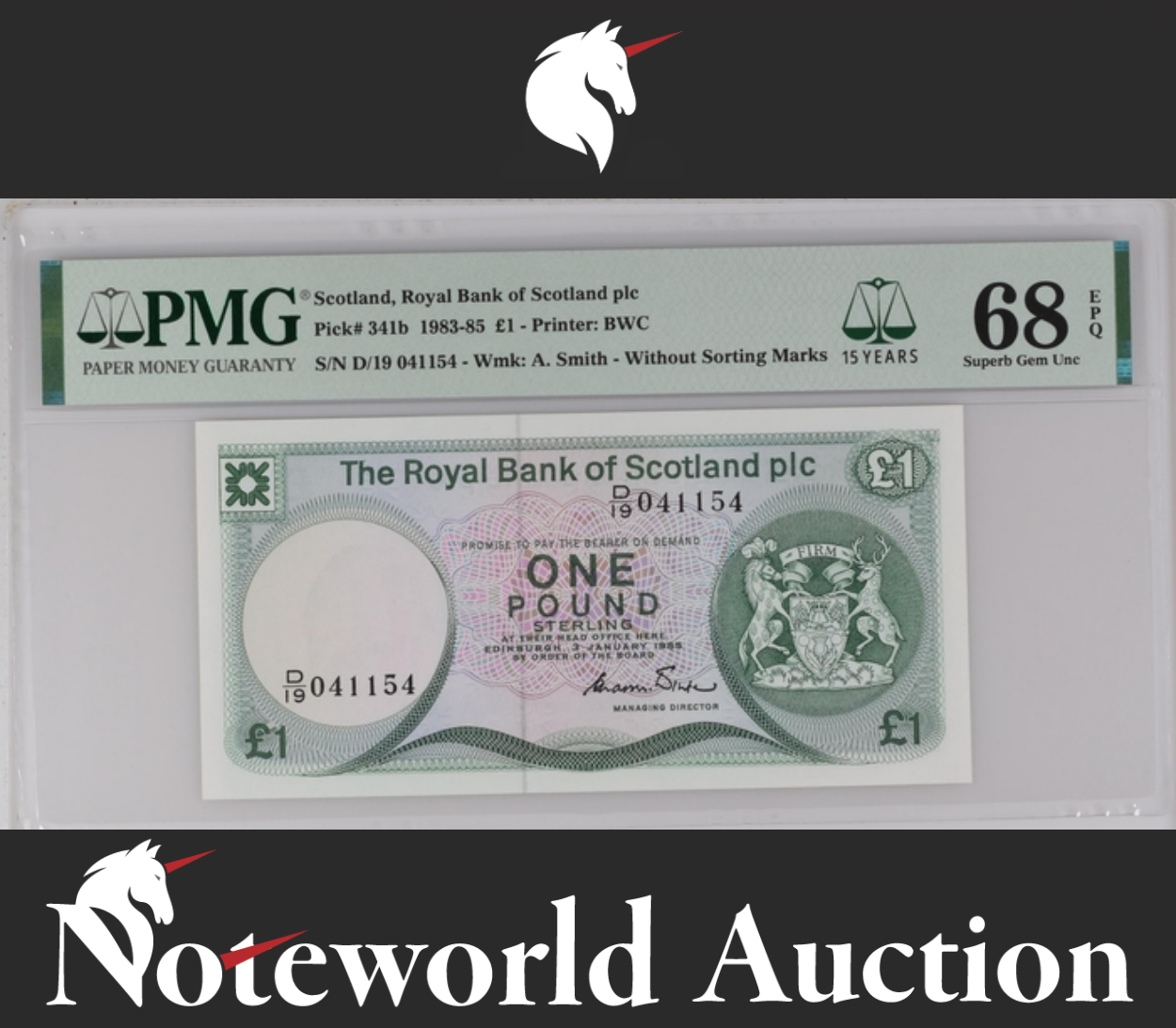 Scotland Royal Bank of Scotland plc 1 Pound 1985 P 341b UNC PMG 68 EPQ TOP POP