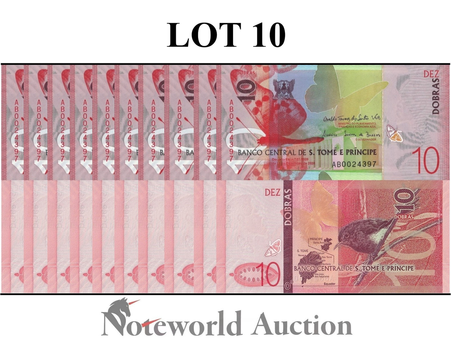 SAO TOME E PRINCIPE 10 Dobras 2020-2023 P 77 Lot 10 pcs 1/10 Bundle UNC