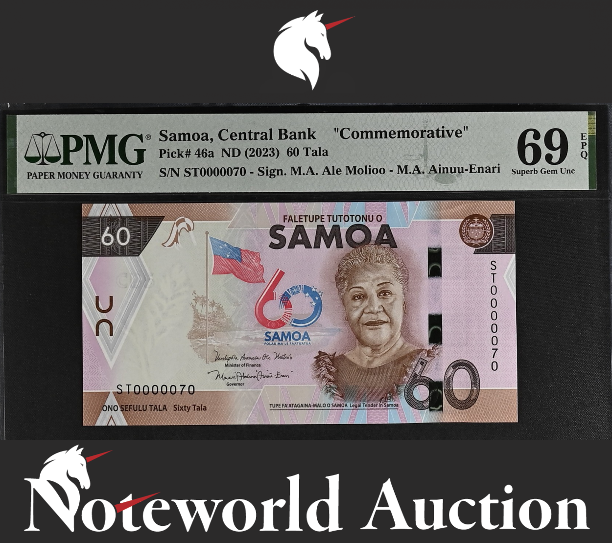 Samoa Commemorative 60 Tala ND (2023) P 46a LOW NO. 70 UNC PMG 69 EPQ TOP POP