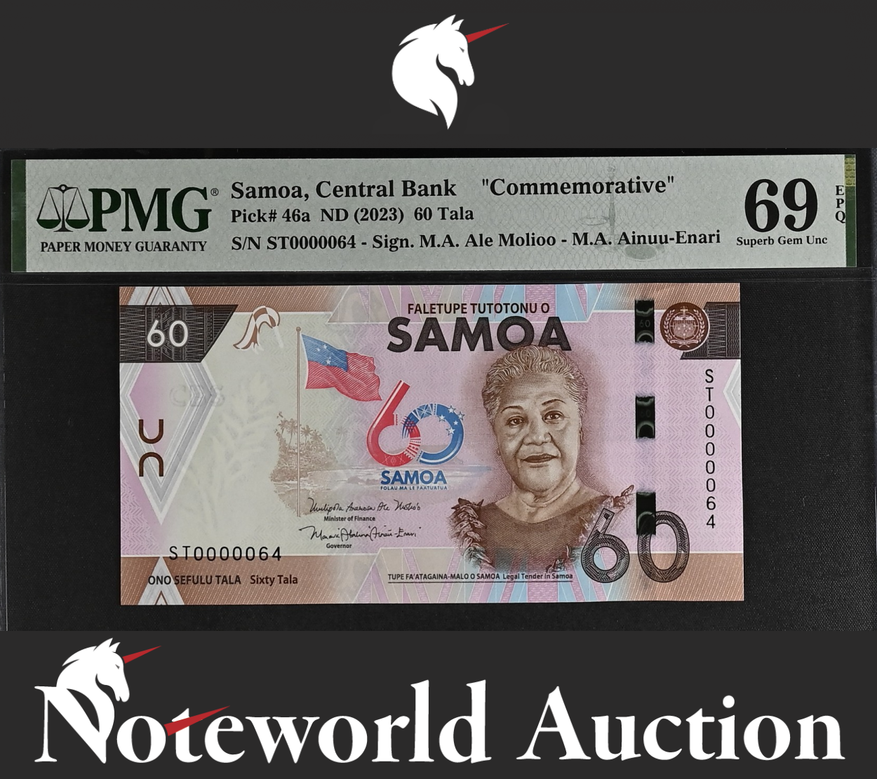 Samoa COMM. 60 Tala ND (2023) P 46a LOW SERIAL NO. 64 UNC PMG 69 EPQ TOP POP