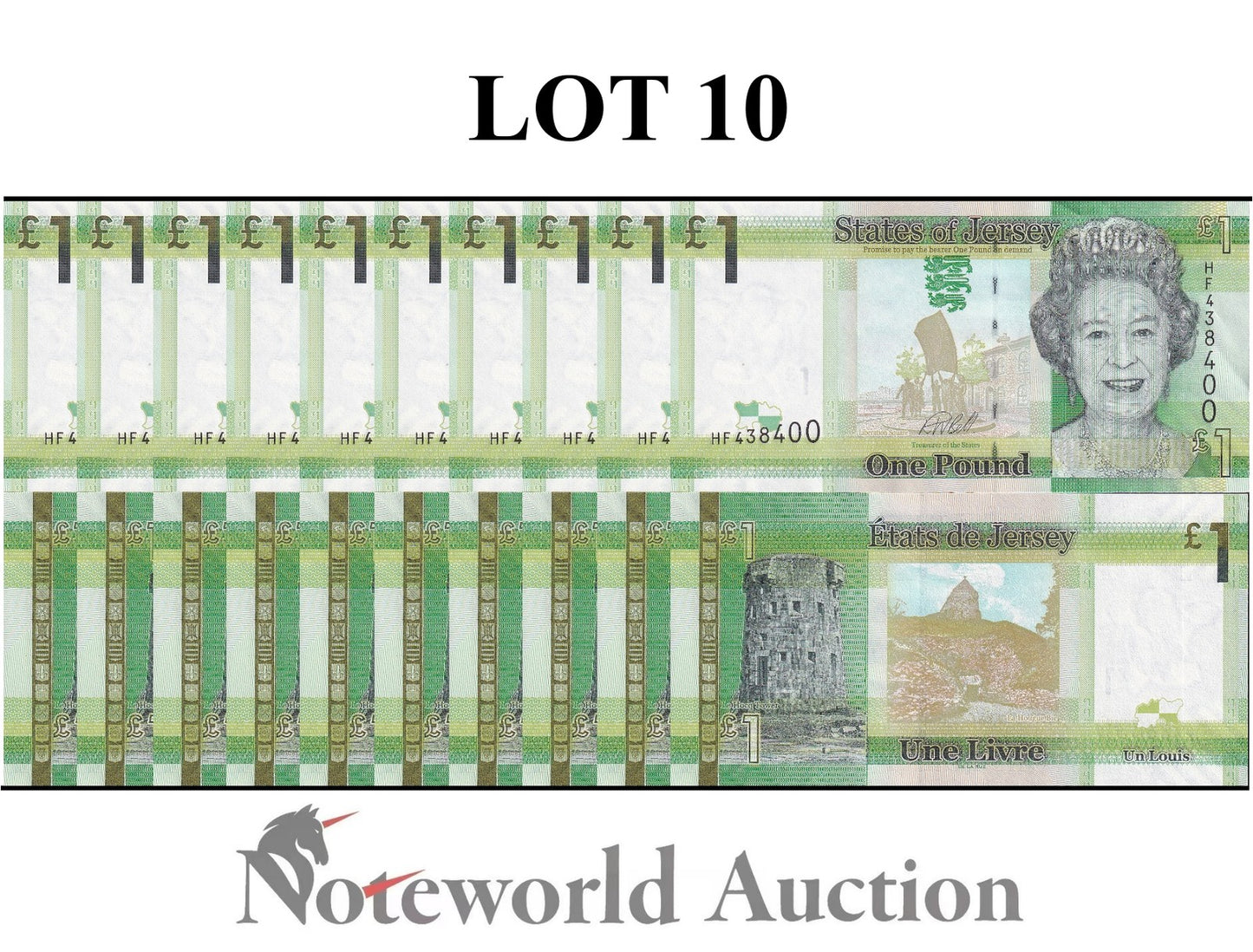 JERSEY 1 Pound ND 2010-2018 P 32b Lot 10 pcs 1/10 Bundle UNC
