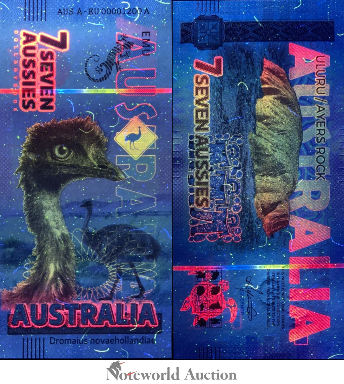 Australia TEST NOTE Souvenir Note 7 Aussie Emu UNC