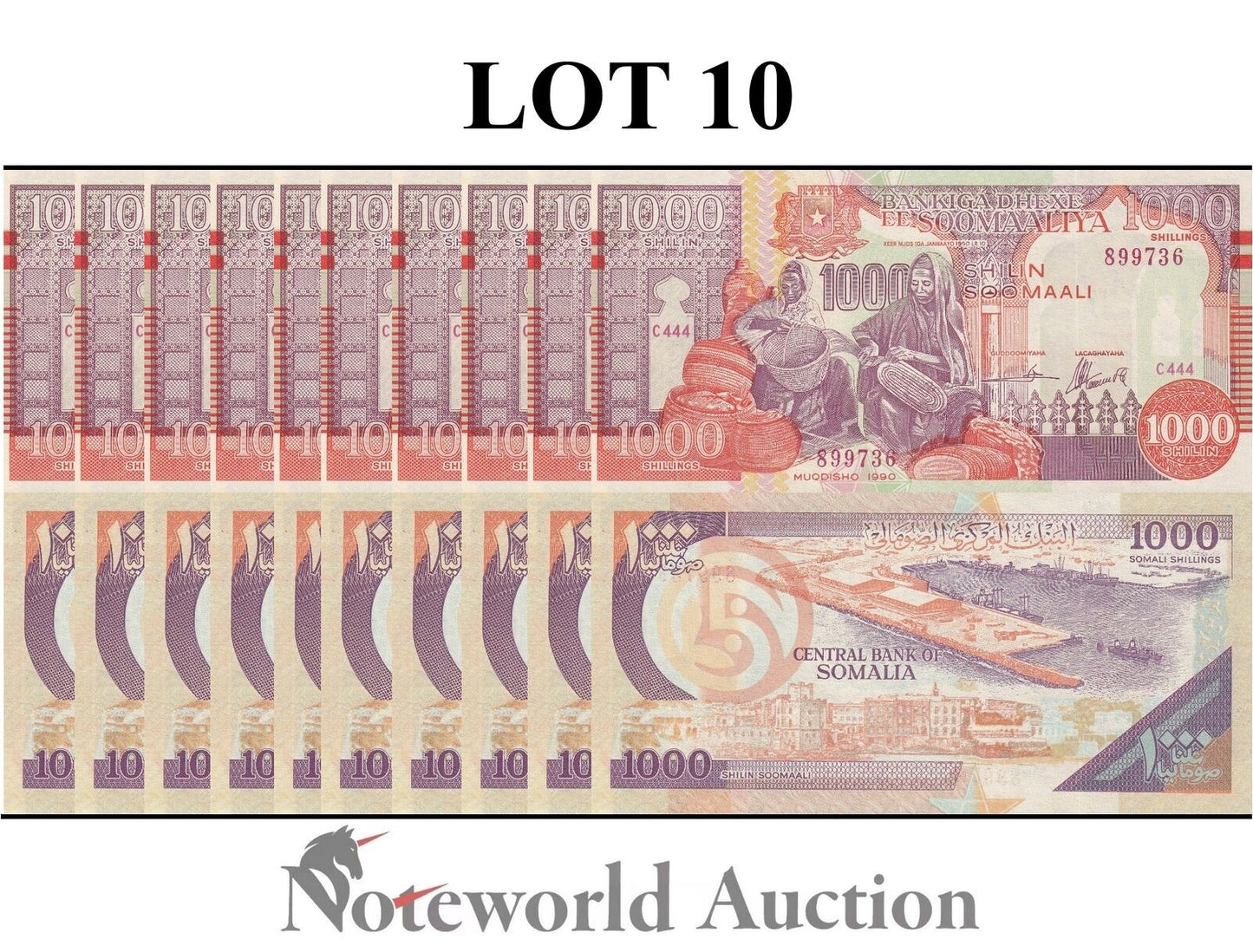 SOMALIA PUNTLAND 1000 Shilin Soomaali 1990 P R10 Lot 10 pcs 1/10 Bundle UNC