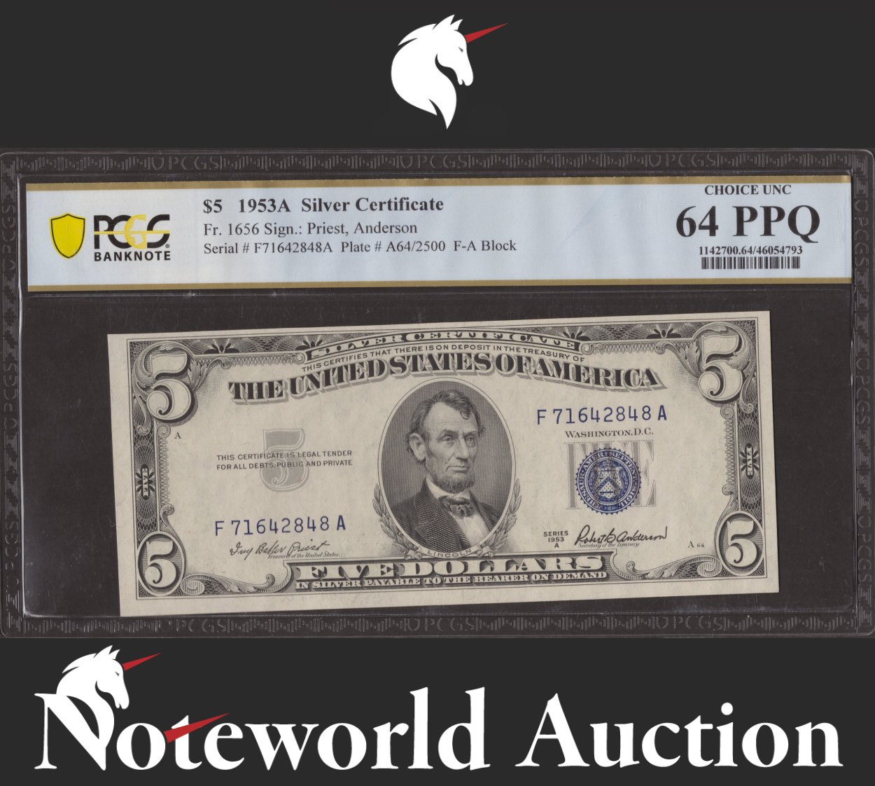 UNITED STATES USA 5 Dollars 1953A Fr 1656 UNC PCGS 64 PPQ