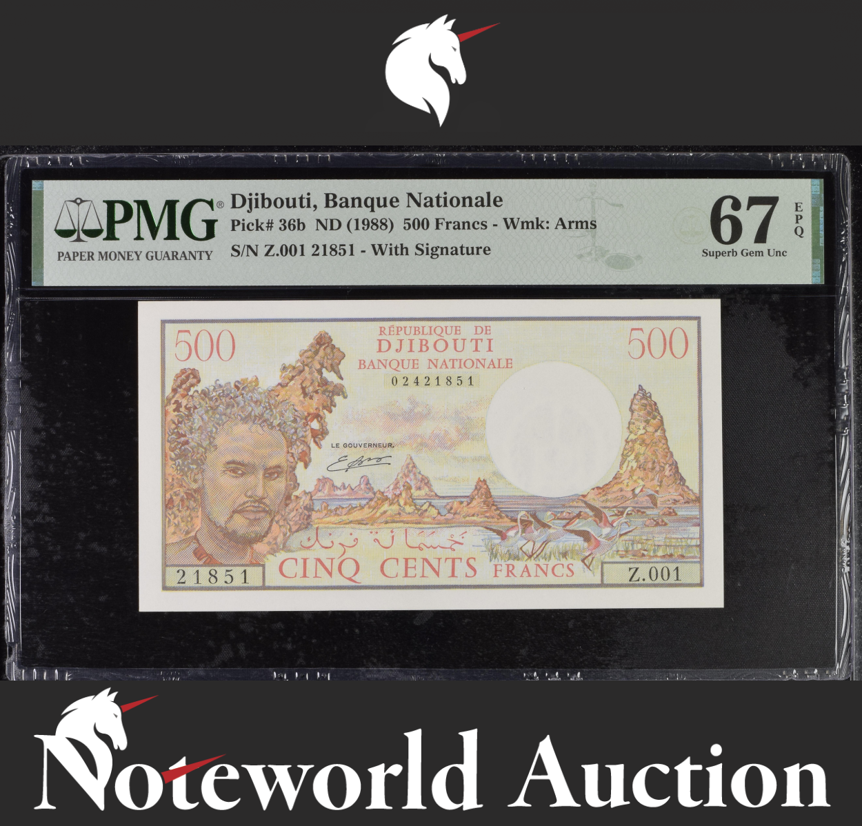 Djibouti Banque Nationale 500 Francs ND 1988 P 36b UNC PMG 67 EPQ 2nd TOP POP