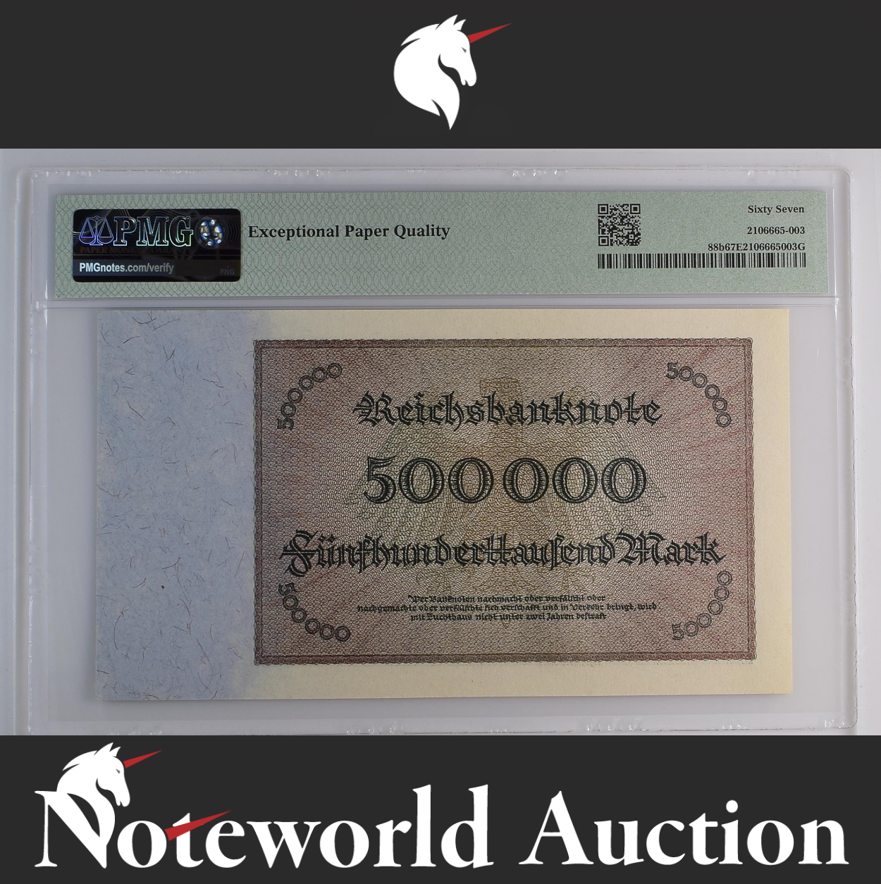 Germany Republic Treasury Note 500000 Mark 1923 P 88b UNC PMG 67 EPQ 2nd TOP POP