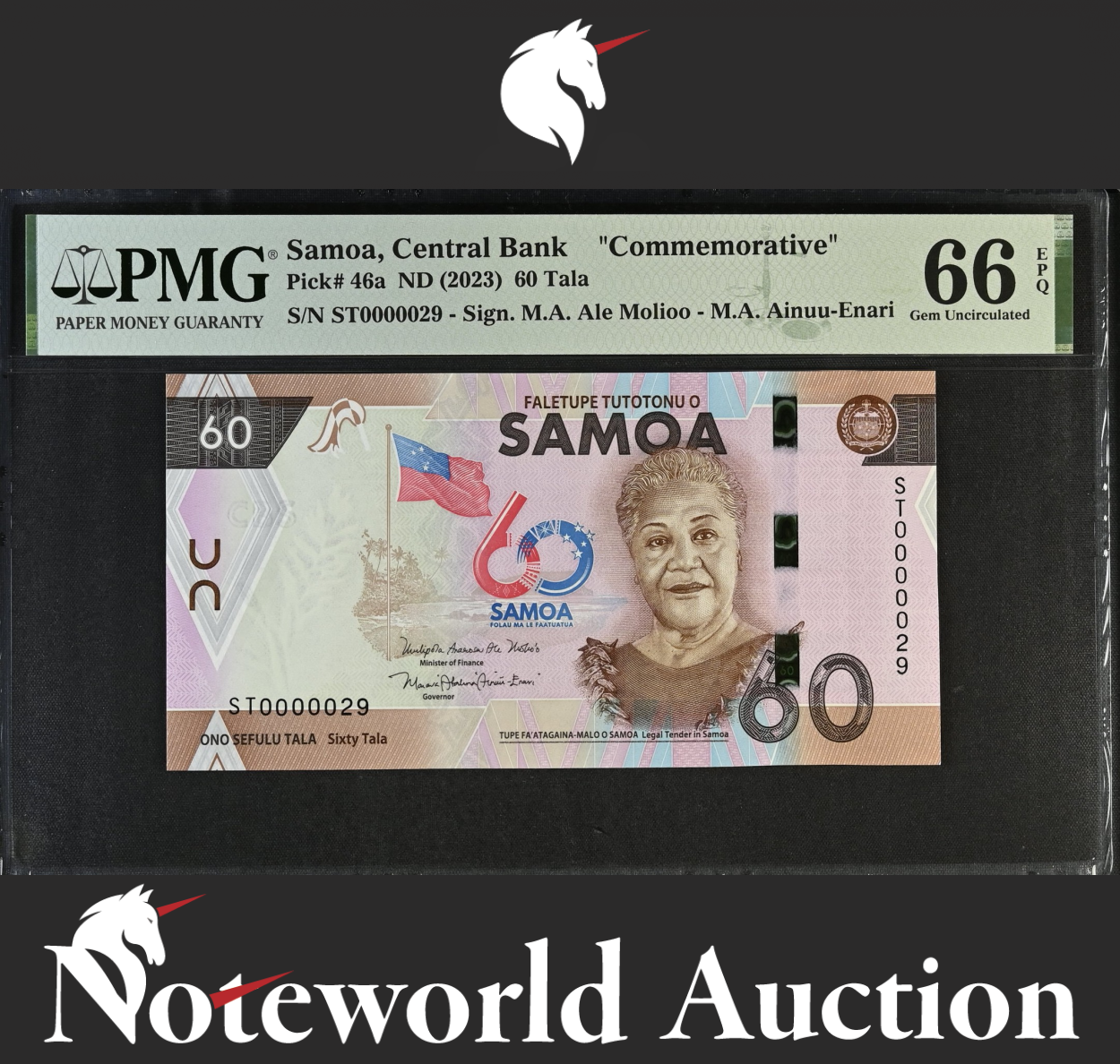 Samoa Commemorative 60 Tala ND (2023) P 46a LOW SERIAL NO. 29 UNC PMG 66 EPQ