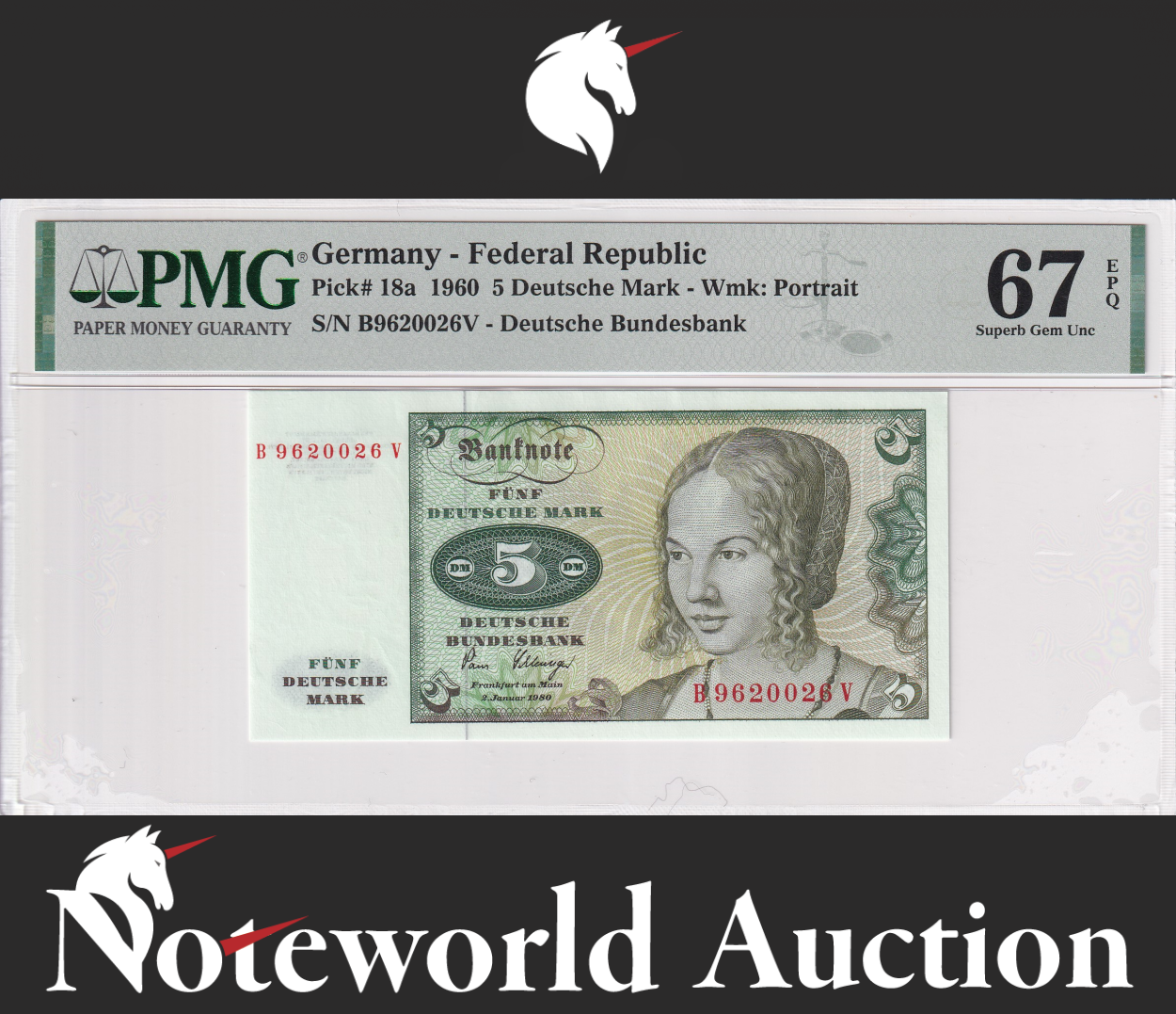 Germany Federal Republic 5 Deutsche 1960 P 18a UNC PMG 67 EPQ