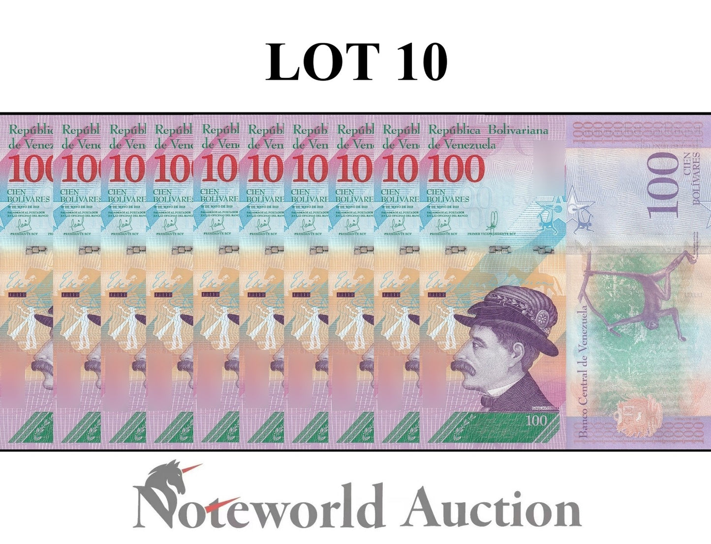 VENEZUELA 100 Bolivares 2018 P 106 Lot 10 pcs 1/10 Bundle UNC