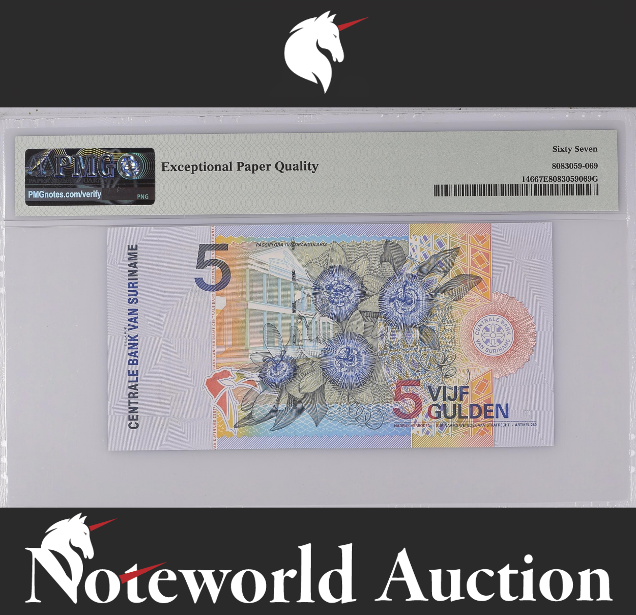 Suriname Centrale Bank 5 Gulden 2000 P 146 UNC PMG 67 EPQ 2nd TOP POP