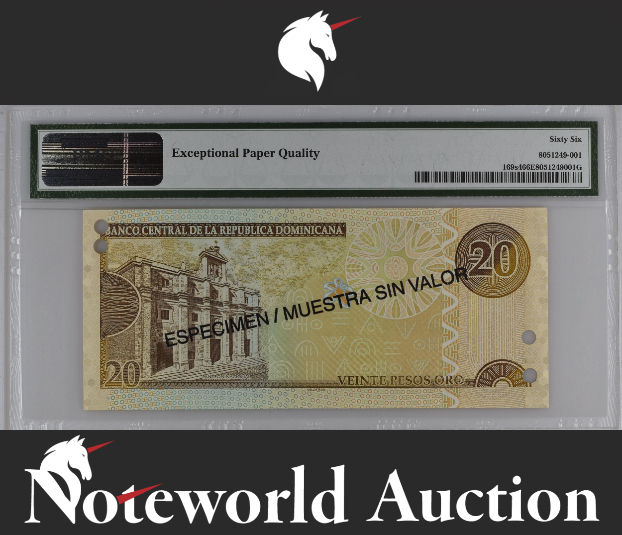 Dominican Republic SPECIMEN 20 Pesos 2004 P 169s4 UNC PMG 66 EPQ 2nd TOP POP
