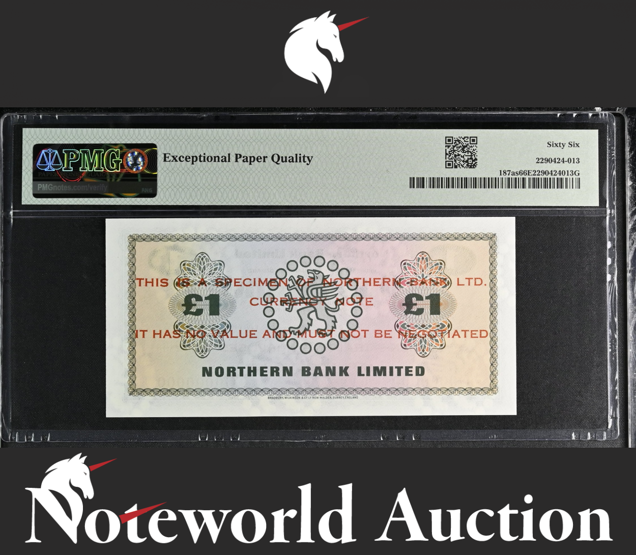 Northern Ireland 1 Pound 1970 P 187as SPECIMEN UNC PMG 66 EPQ 2nd TOP POP