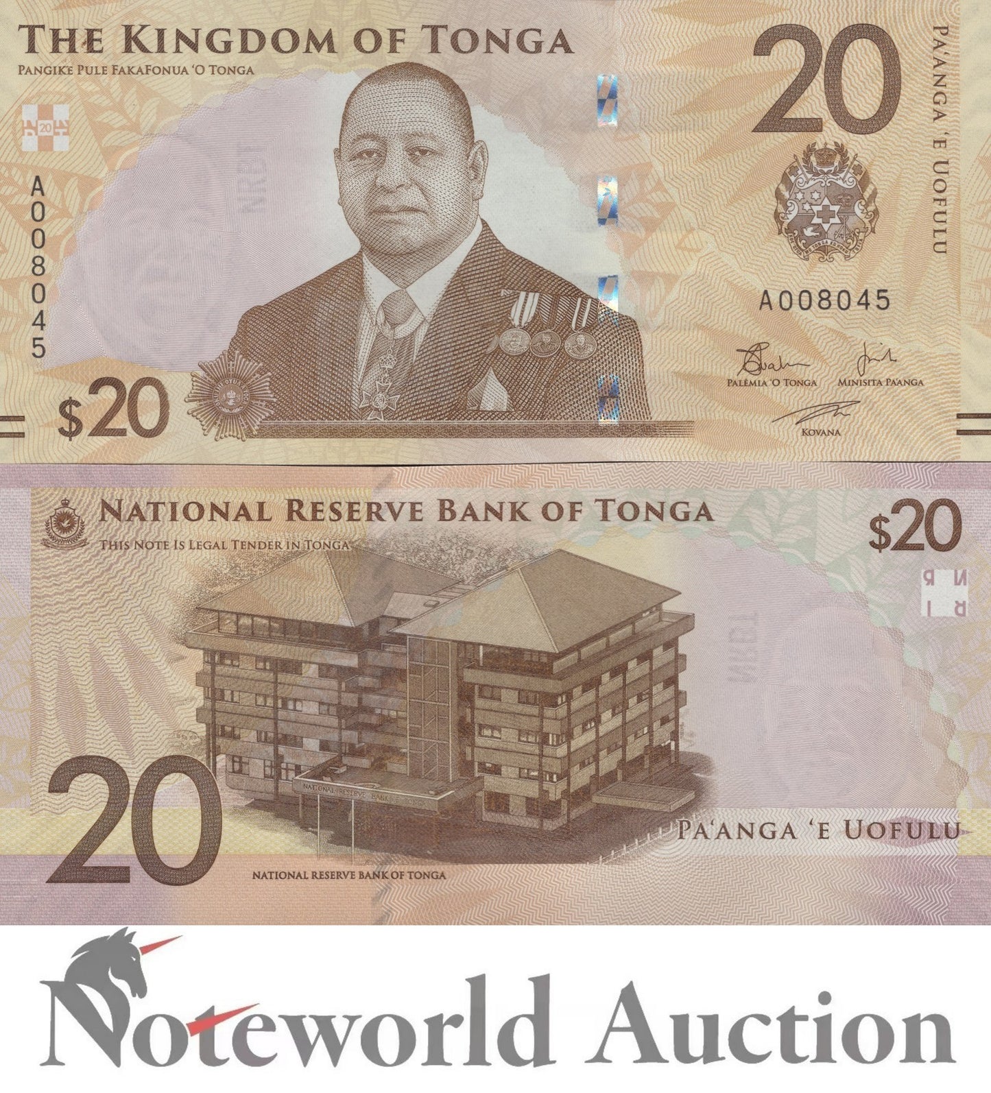 TONGA Lot 5 pcs 1/20 Bundle - 20 Papanga ND 2023 2024 P 53 New Issue UNC