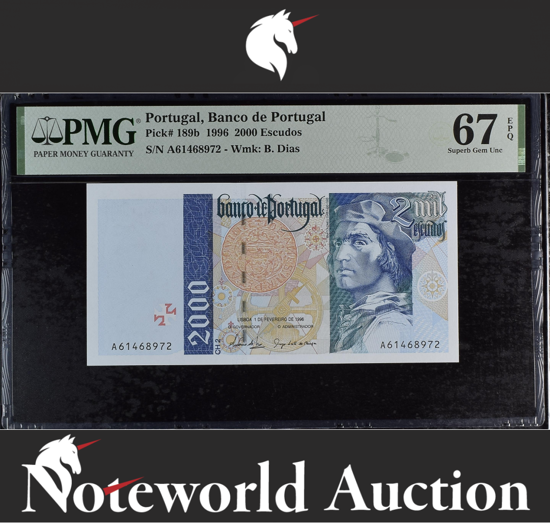 Portugal Banco de Portugal 2000 Escudos 1996 P 189b UNC PMG 67 EPQ 2nd TOP POP