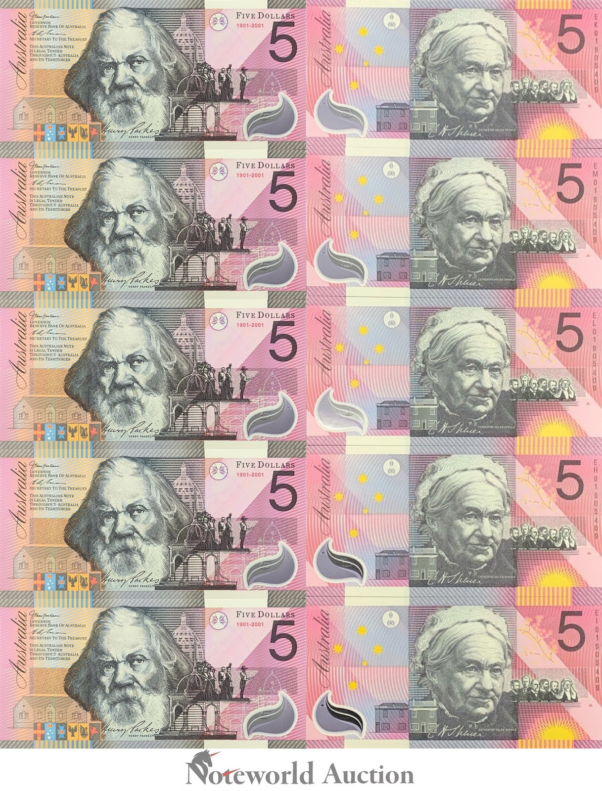 AUSTRALIA 1901-2001 P 56b COMM. Polymer Match S/N 01905409 W/Folder Set 5 UNC