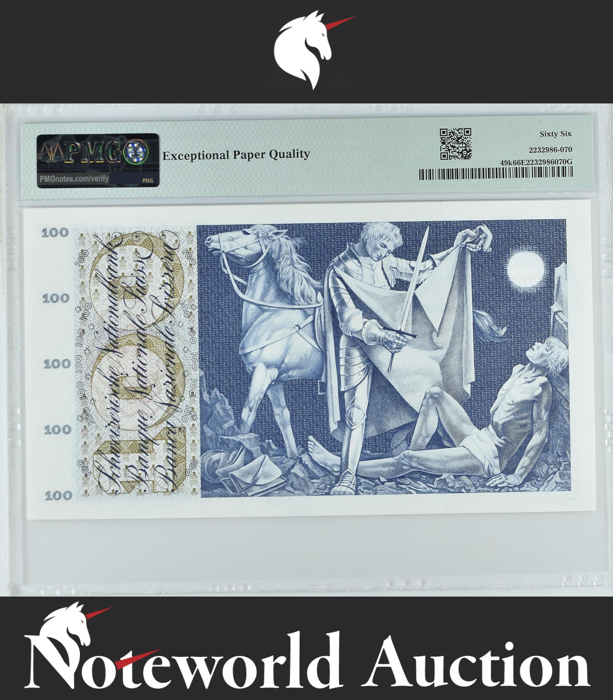 Switzerland National Bank 100 Franken 1969 P 49k UNC PMG 66 EPQ 2nd TOP POP