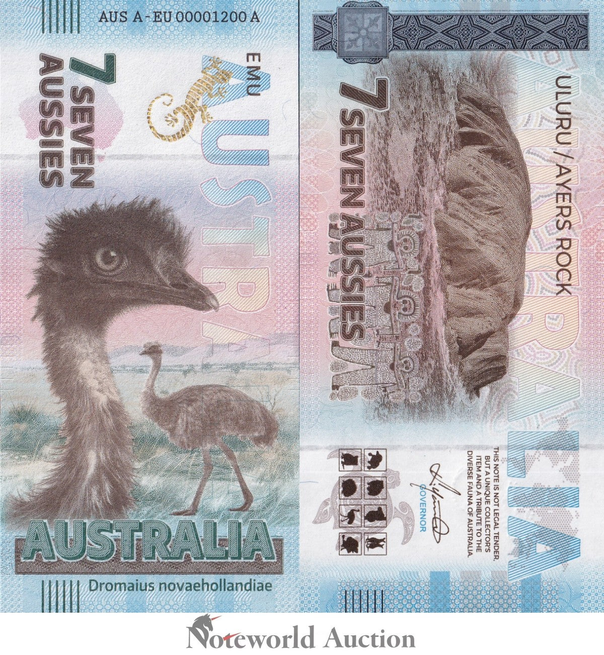 Australia TEST NOTE Souvenir Note 7 Aussie Emu UNC