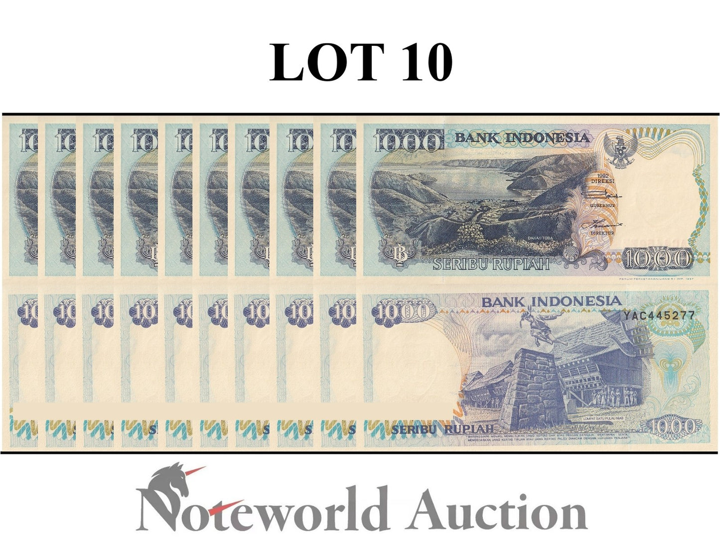 INDONESIA 1000 Rupiah 1992/1997 P 129f Lot 10 pcs 1/10 Bundle UNC