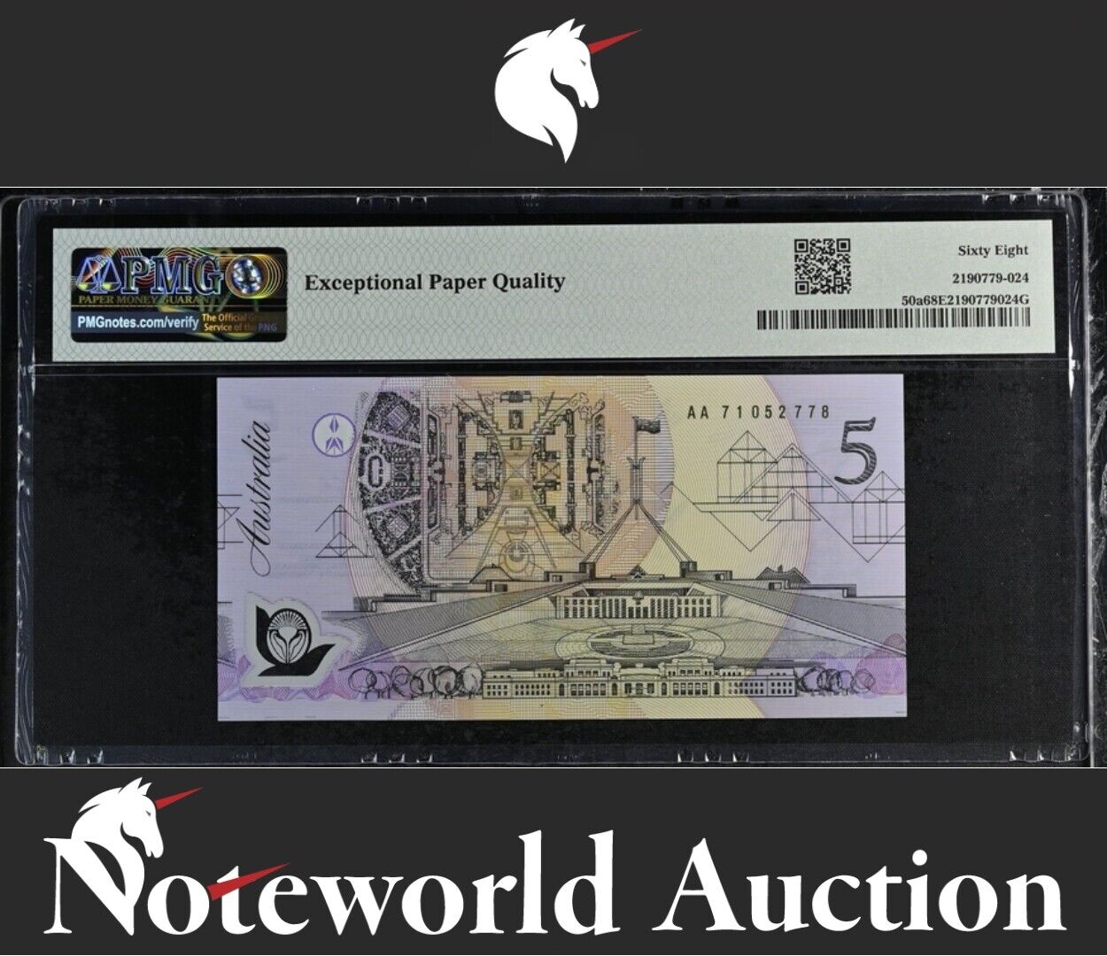 Australia 5 Dollars ND (1992) P 50a Polymer First Prefix AA UNC PMG 68 EPQ