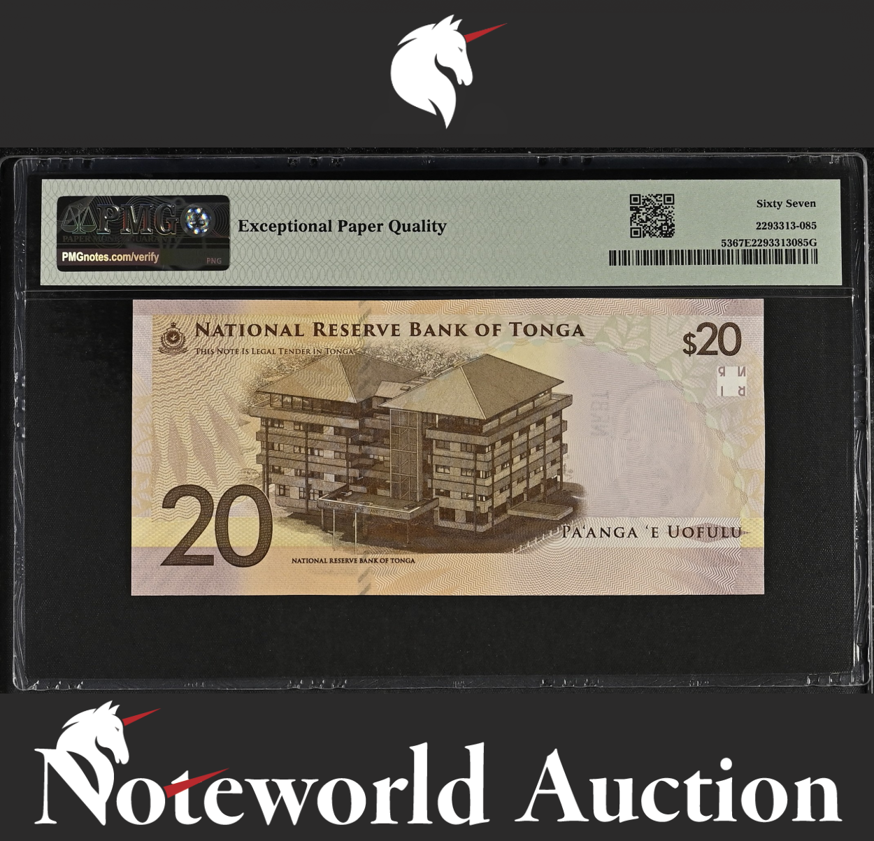 Tonga 20 Pa'anga ND (2023) P 53 Repeater No. 008008 UNC PMG 67 EPQ TOP POP