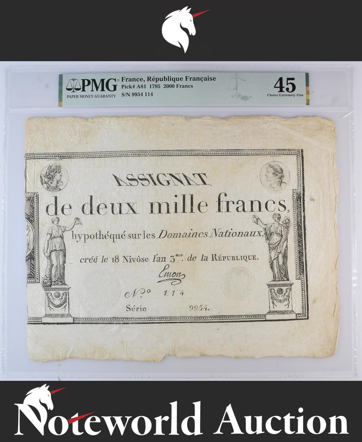 France 1000 Francs 1795 P A81 Small Hole Large Note EF PMG 45