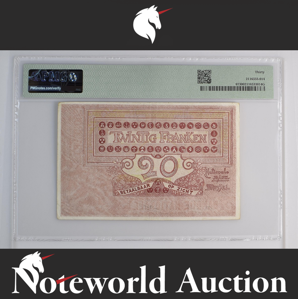 Belgium Banque Nationale 20 Francs (1919) 1910-20 P 67 VF PMG 30