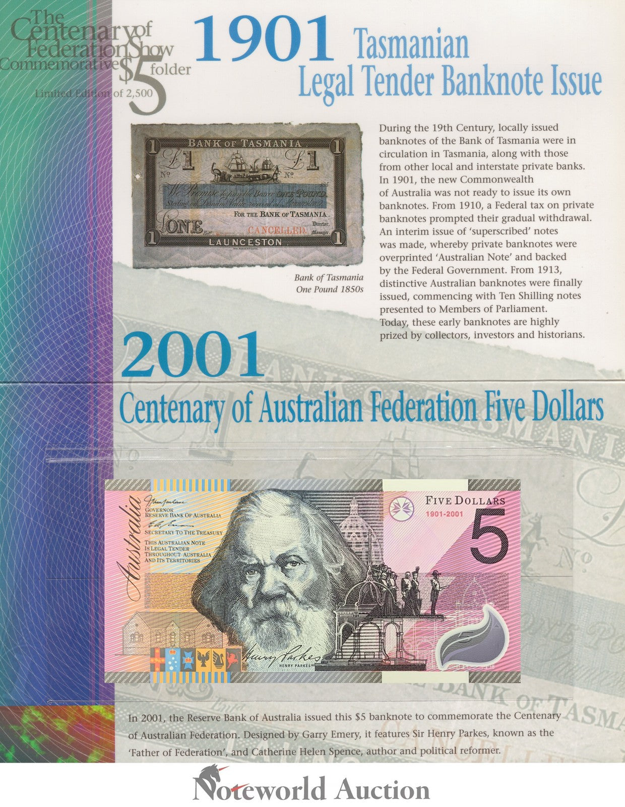 AUSTRALIA 1901-2001 P 56b COMM. Polymer Match S/N 01905409 W/Folder Set 5 UNC