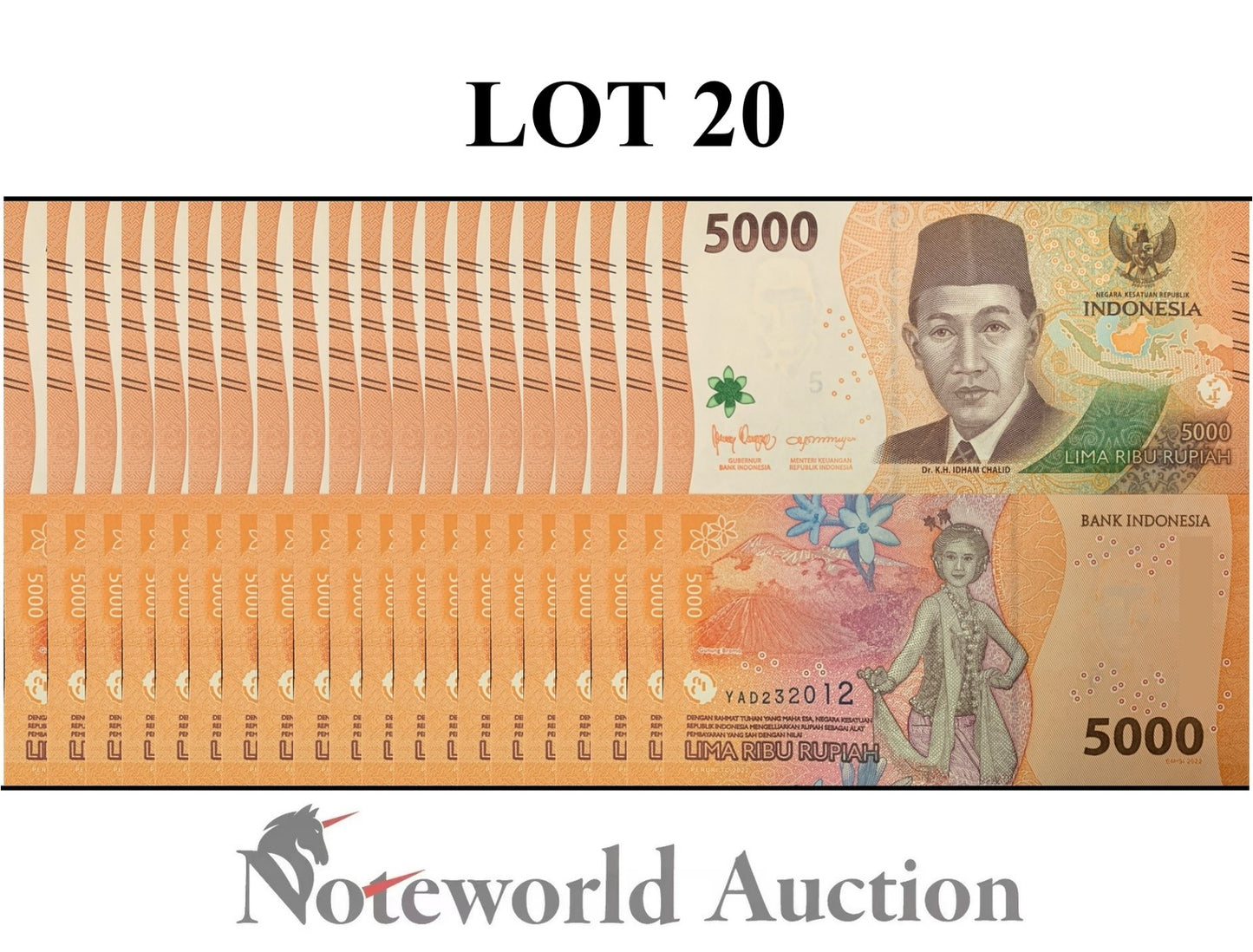 INDONESIA 5000 Rupiah 2022 P 164 Lot 20 pcs 1/5 Bundle UNC