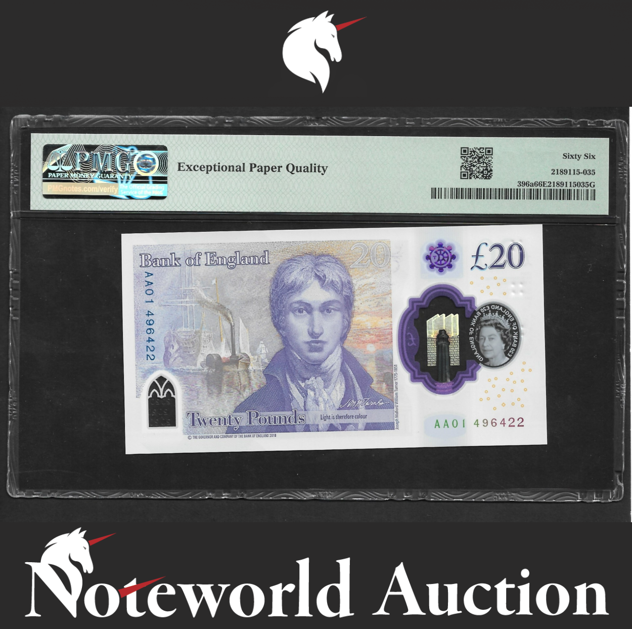 Great Britain 20 2018 (ND 2020) P 396a AA01 First Prefix Polymer PMG 66 EPQ