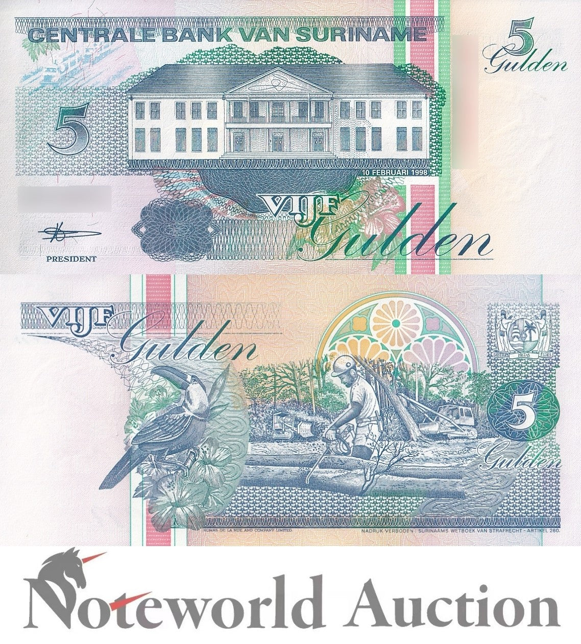SURINAME 5 Gulden 1998 P 136b Lot 20 pcs 1/5 Bundle UNC