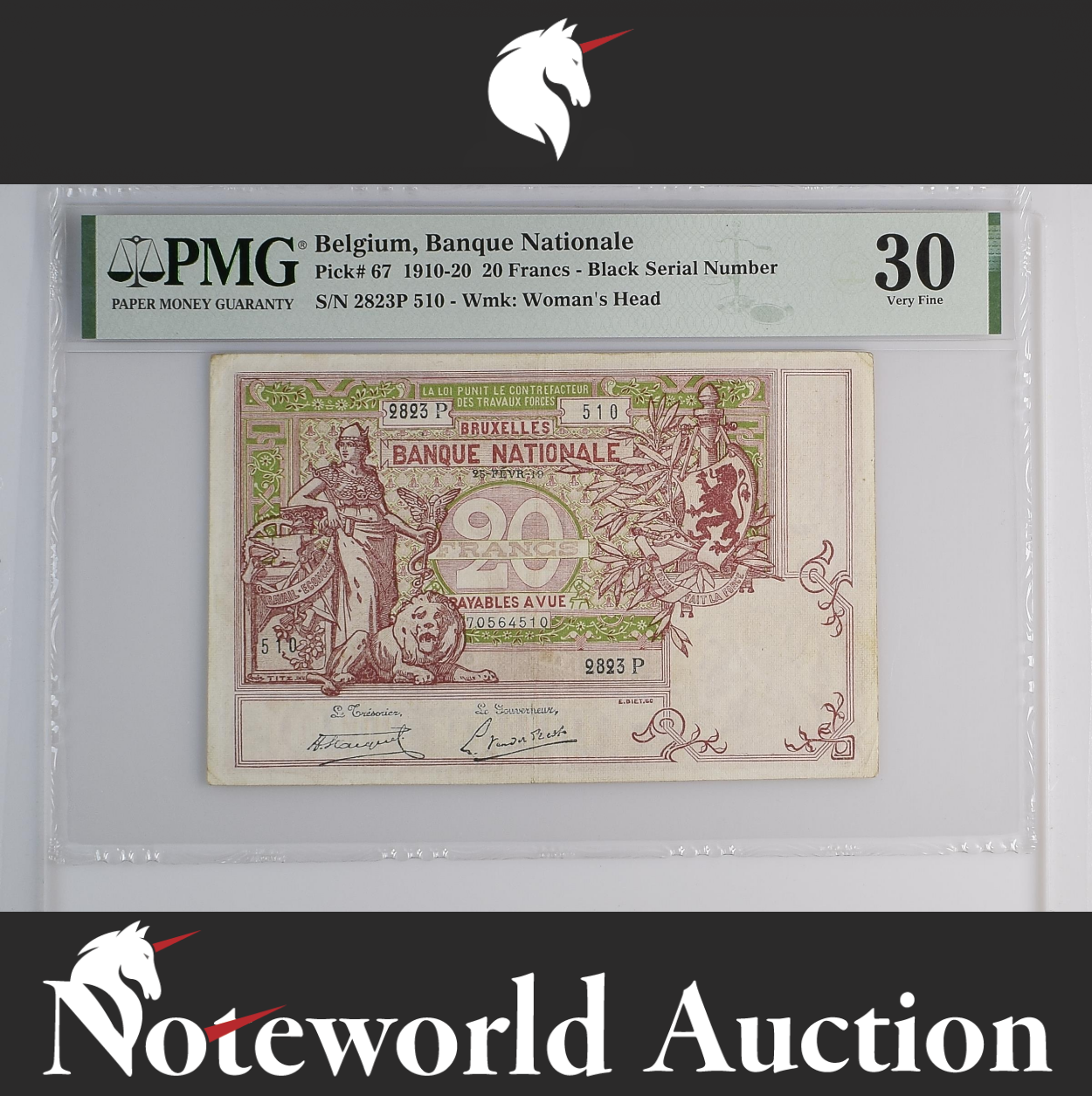 Belgium Banque Nationale 20 Francs (1919) 1910-20 P 67 VF PMG 30