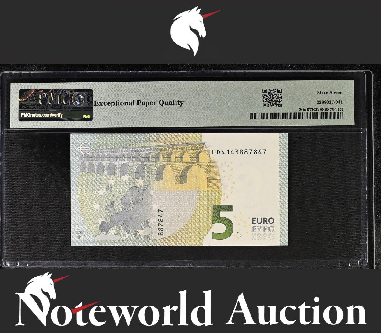 European Union / France 5 Euro 2013 P 20u Prefix U UNC PMG 67 EPQ 3rd TOP POP
