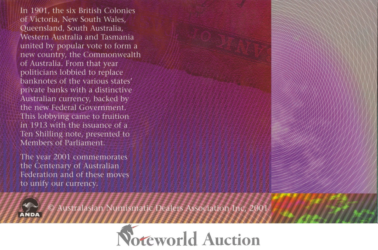 AUSTRALIA 1901-2001 P 56b COMM. Polymer Match S/N 01905409 W/Folder Set 5 UNC
