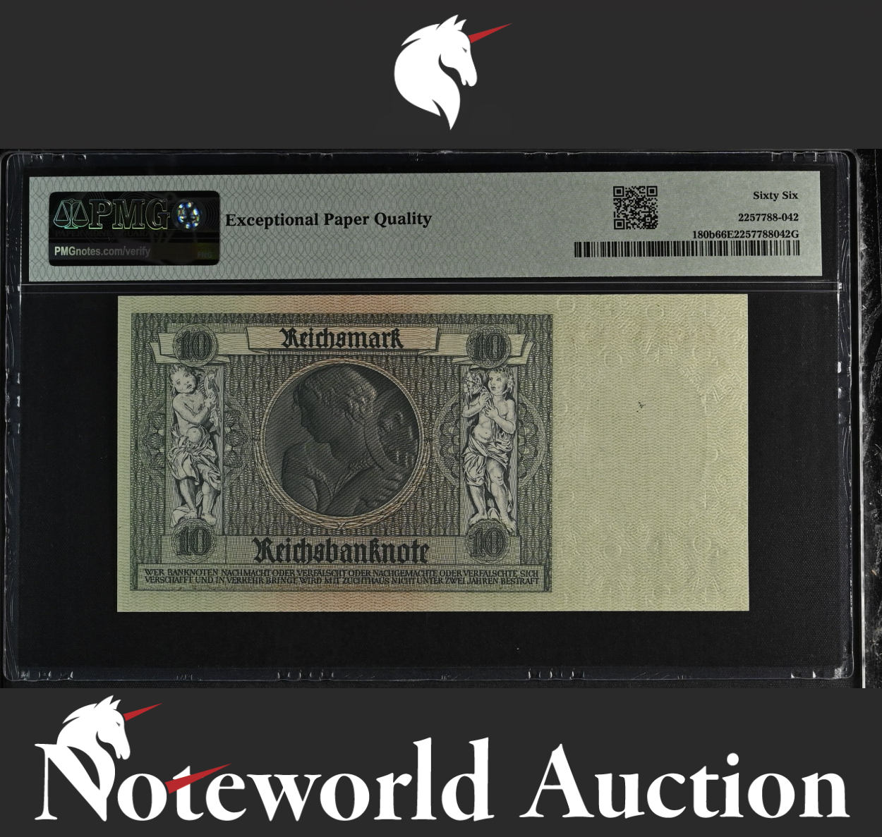 Germany Reichsbanknote 10 1929 (ND 1945) P 180b UNC PMG 66 EPQ 3rd TOP POP