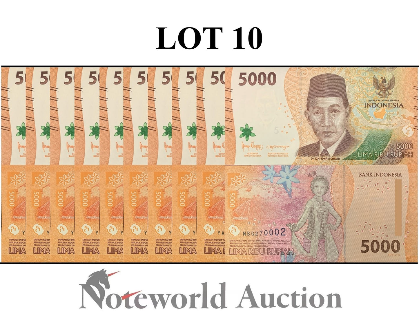 INDONESIA 5000 Rupiah 2022/2023 P 164 Lot 10 pcs 1/10 Bundle UNC