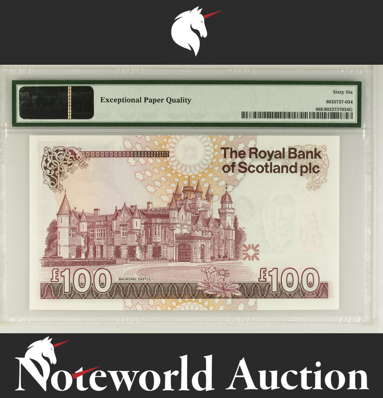 Scotland Royal Bank of Scotland plc 100 Pounds 2007 P 350d UNC PMG 66 EPQ