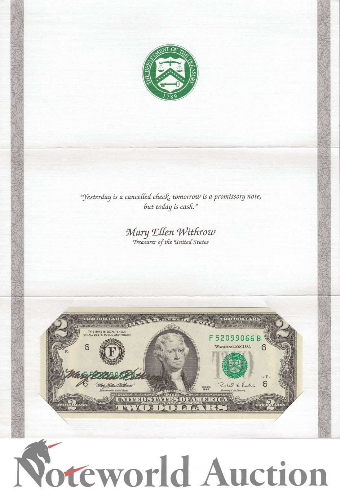 UNITED STATES OF AMERICA USA 2 Dollars 1995 P 497 With Folder UNC