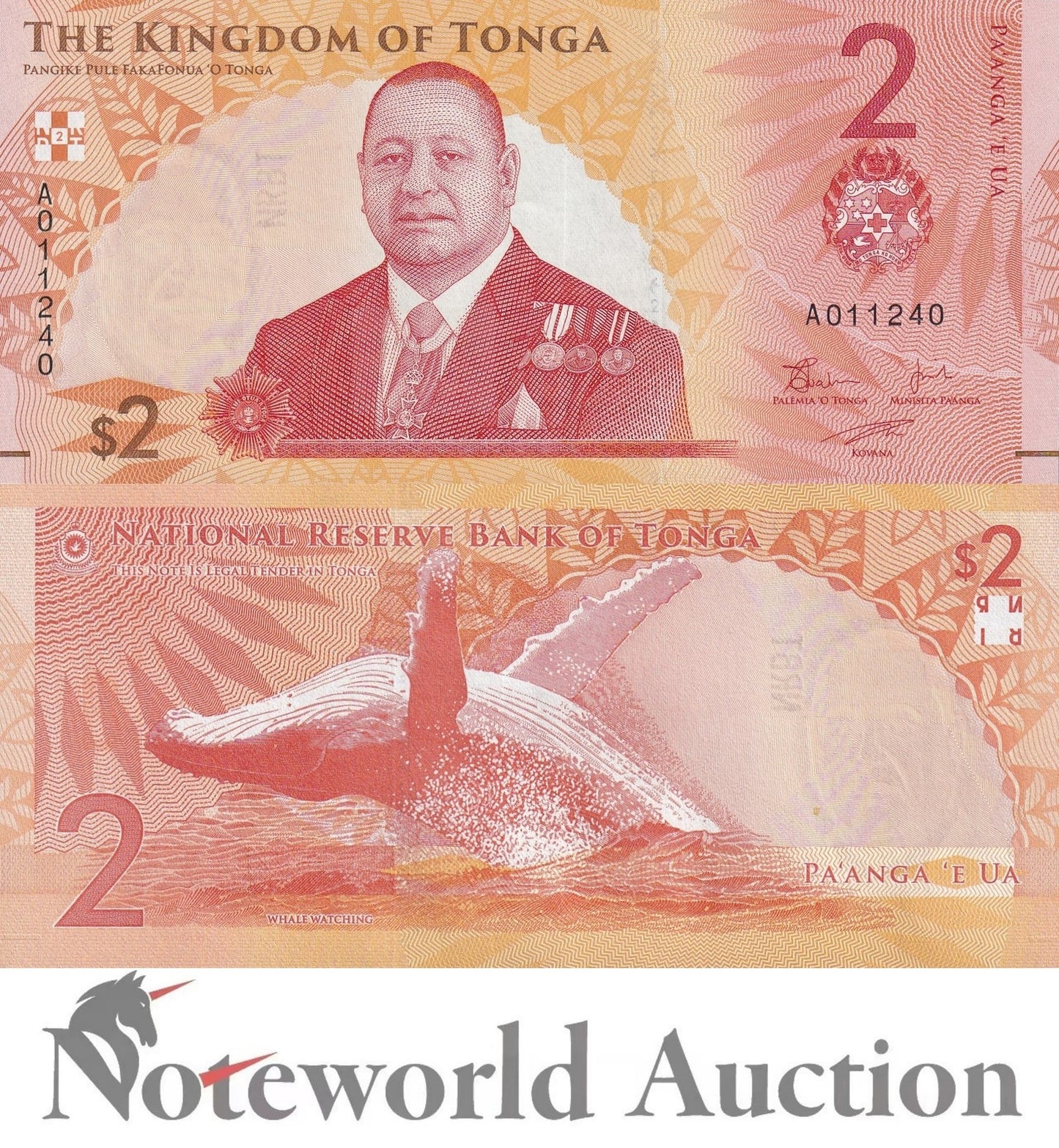 TONGA 2 Pa'anga 2024 P 50 Lot 10 pcs 1/10 Bundle UNC