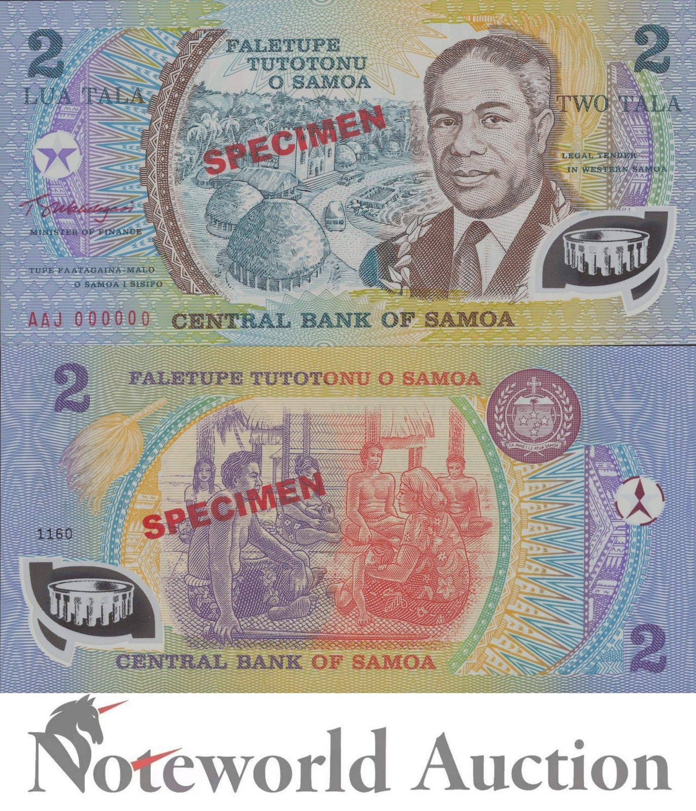 WESTERN SAMOA 2 Tala 1990 P 31e Polymer Prefix AAJ SPECIMEN UNC