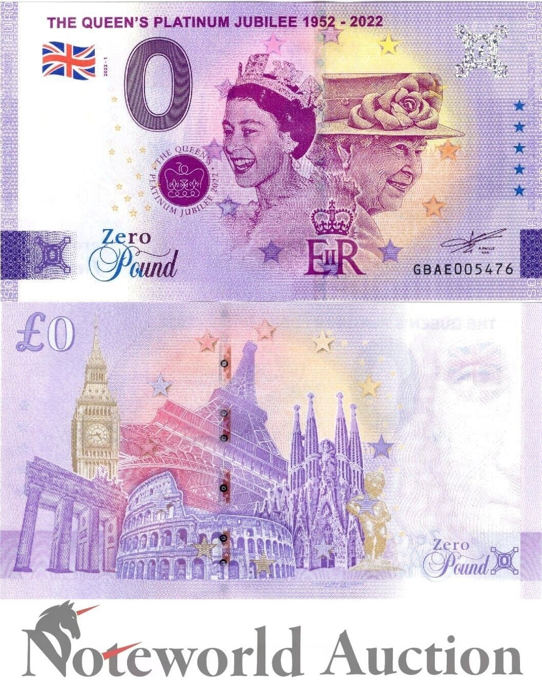 UNITED KINGDOM TEST NOTE 0 Pound 1952-2022 Souvenir QE II Platinum Jubilee UNC