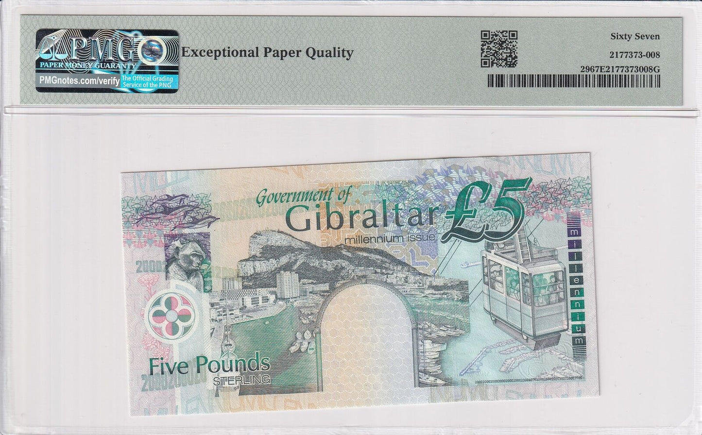 GIBRALTAR Commemorative 5 Pounds 2000 P 29 QEII 2nd Top POP UNC PMG 67 EPQ
