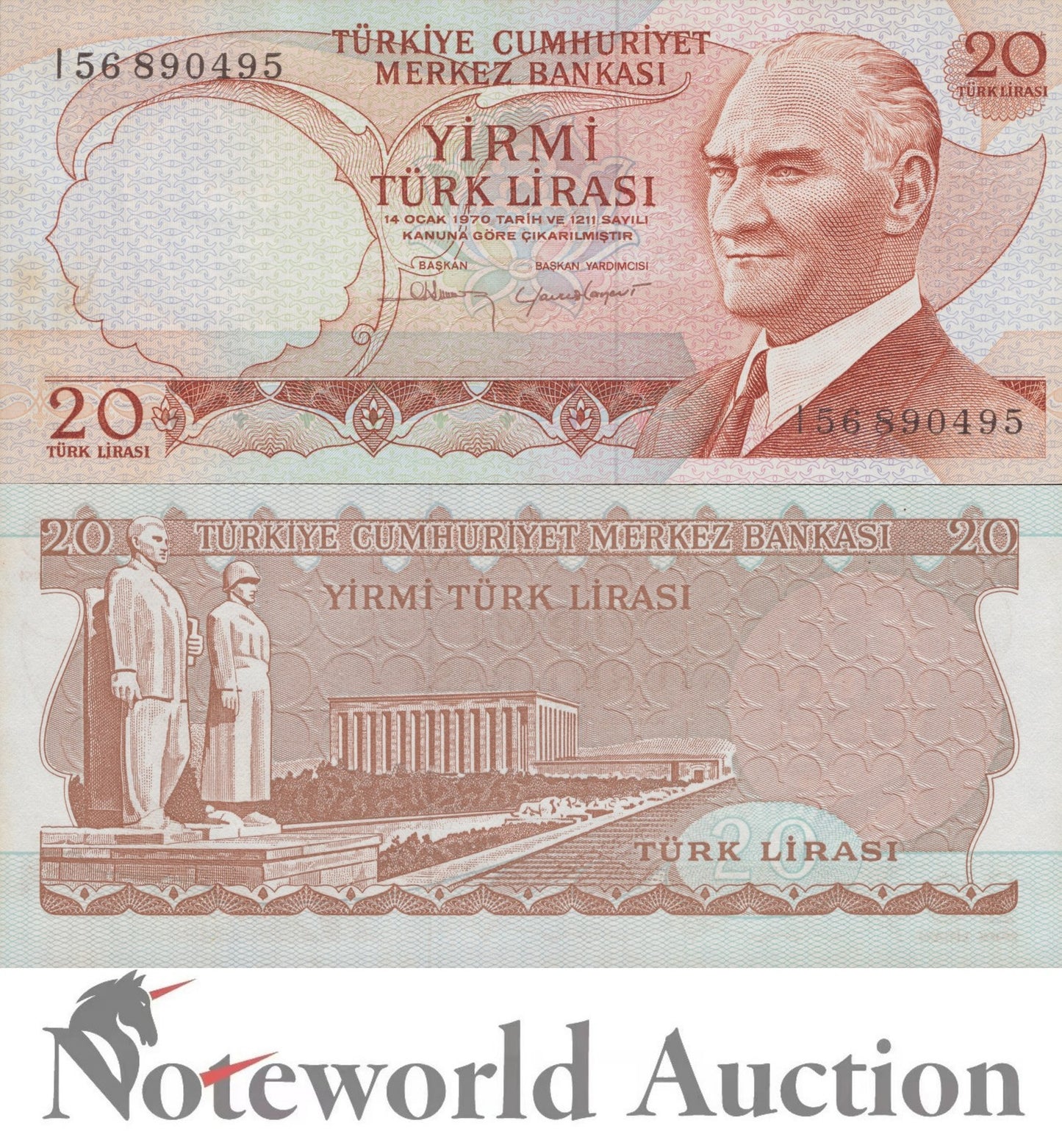 TURKEY 20 Lira 1970 P 187b MINOR FOXING UNC