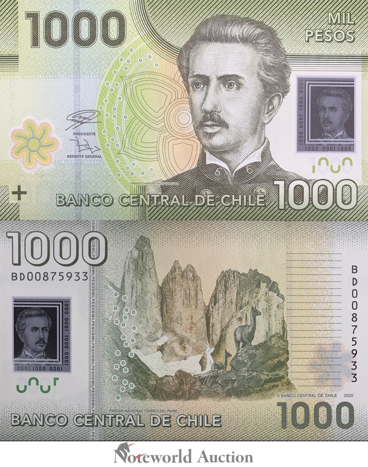 CHILE Lot 5 pcs 1/20 Bundle - 1000 Pesos 2020 P 161 Polymer UNC