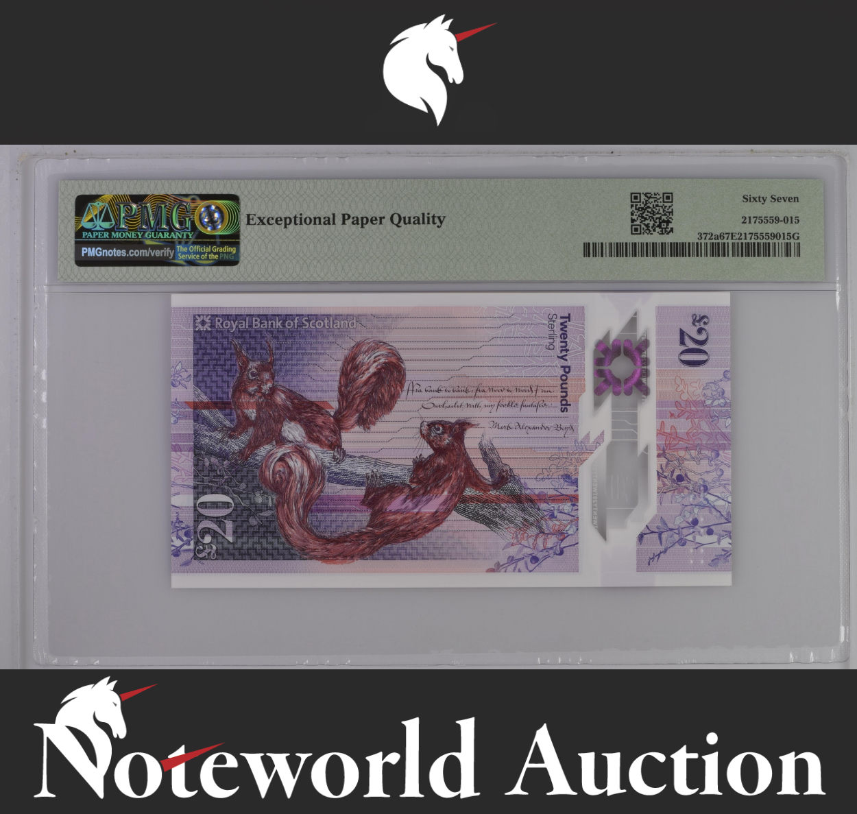 Scotland Royal Bank of Scotland plc 20 Pounds 2019 P 372a Polymer UNC PMG 67 EPQ