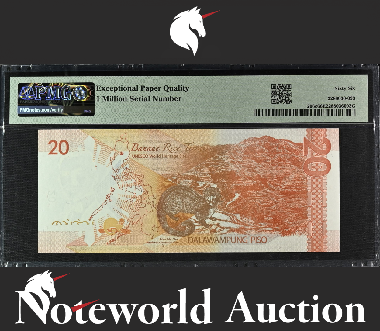 Philippines 20 Piso 2018-19 2019 P 206c 1 MILLION S/N 1000000 UNC PMG 66 EPQ