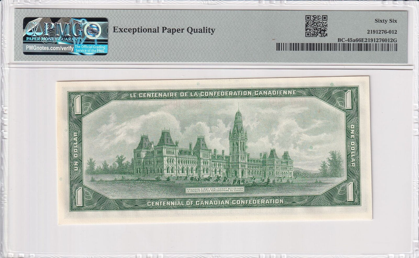 CANADA Centennial Commemorative 1 Dollar 1967 BC-45a UNC PMG 66 EPQ