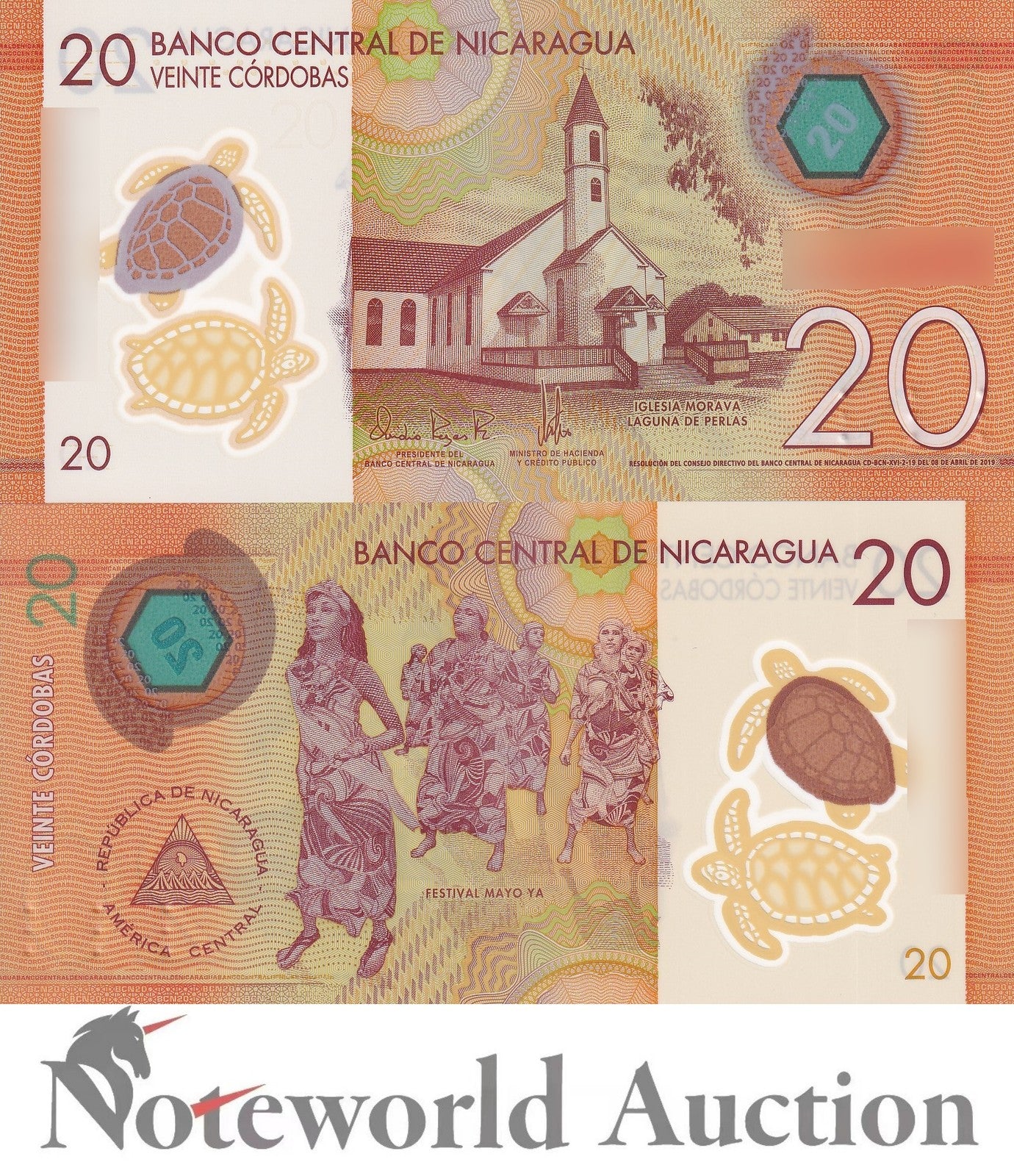 NICARAGUA 20 Cordobas 2019 P 210a Polymer Lot 5 pcs 1/20 Bundle UNC