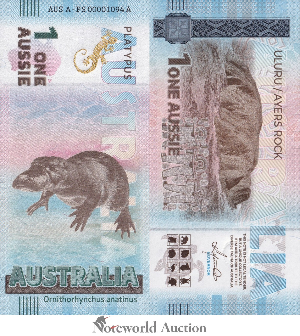 Australia TEST NOTE Souvenir Note 1 Aussie Platypus UNC