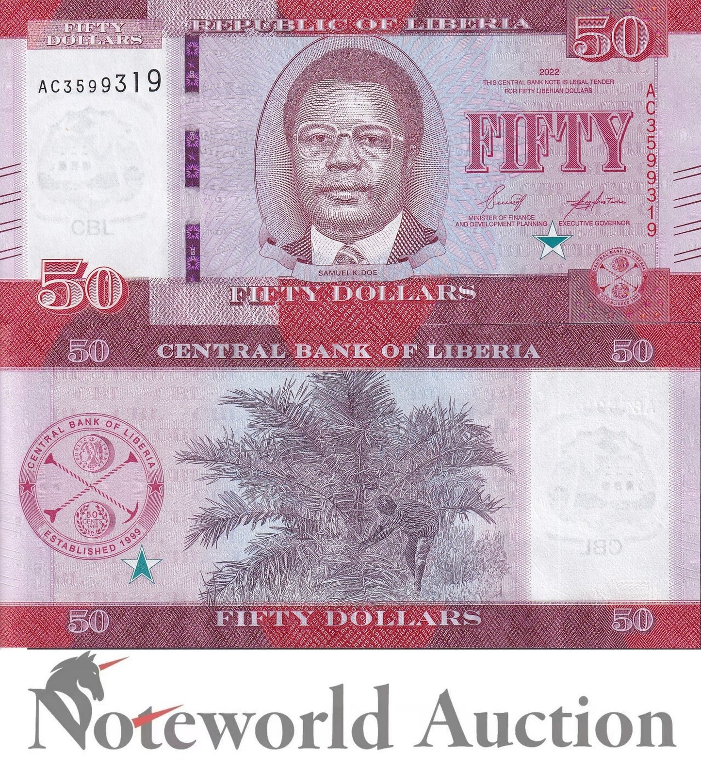 LIBERIA 50 Dllars 2022 P 40 Lot 5 pcs 1/20 Bundle UNC